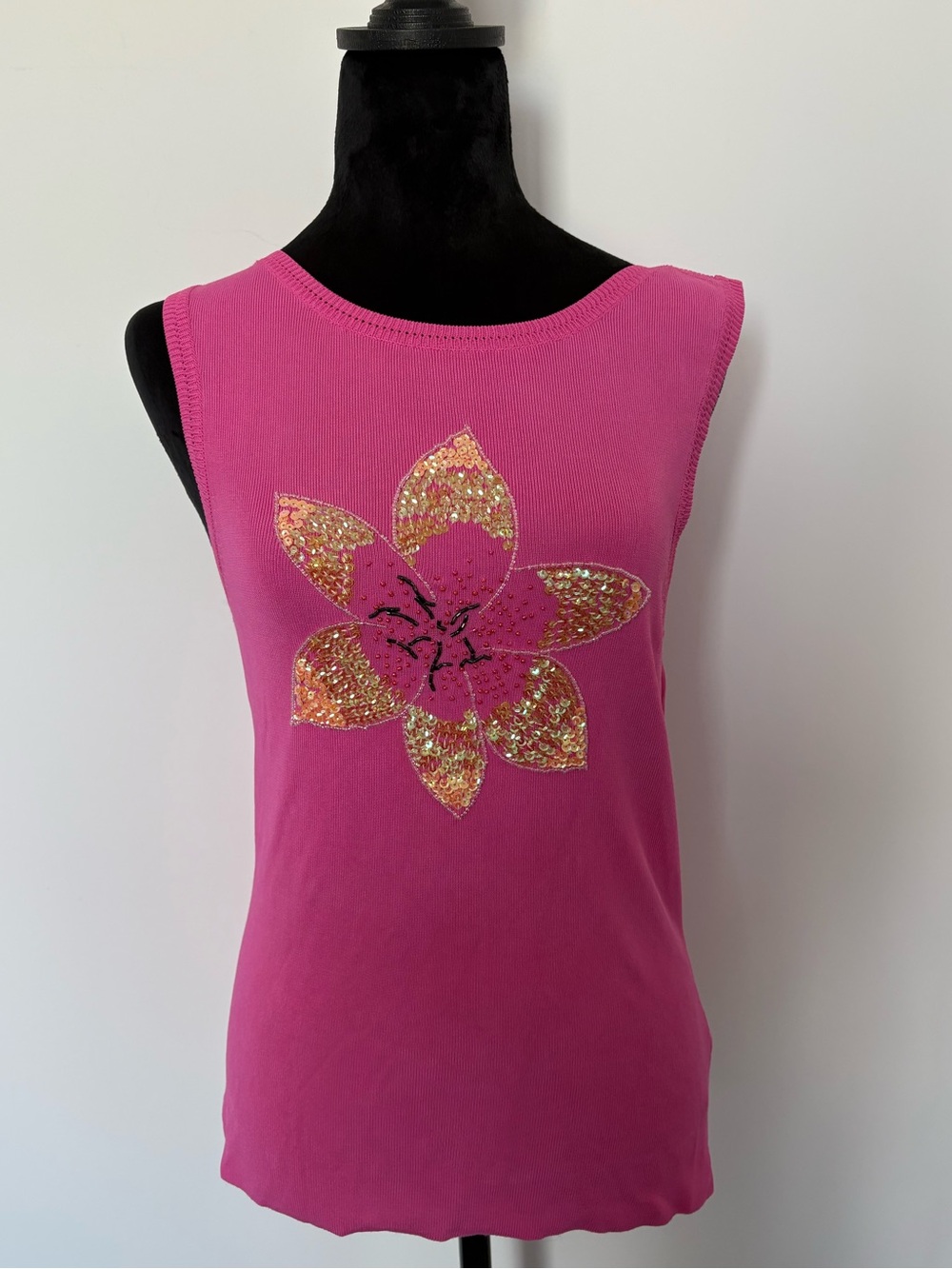 Sequin Floral Tank Top in Hot Pink